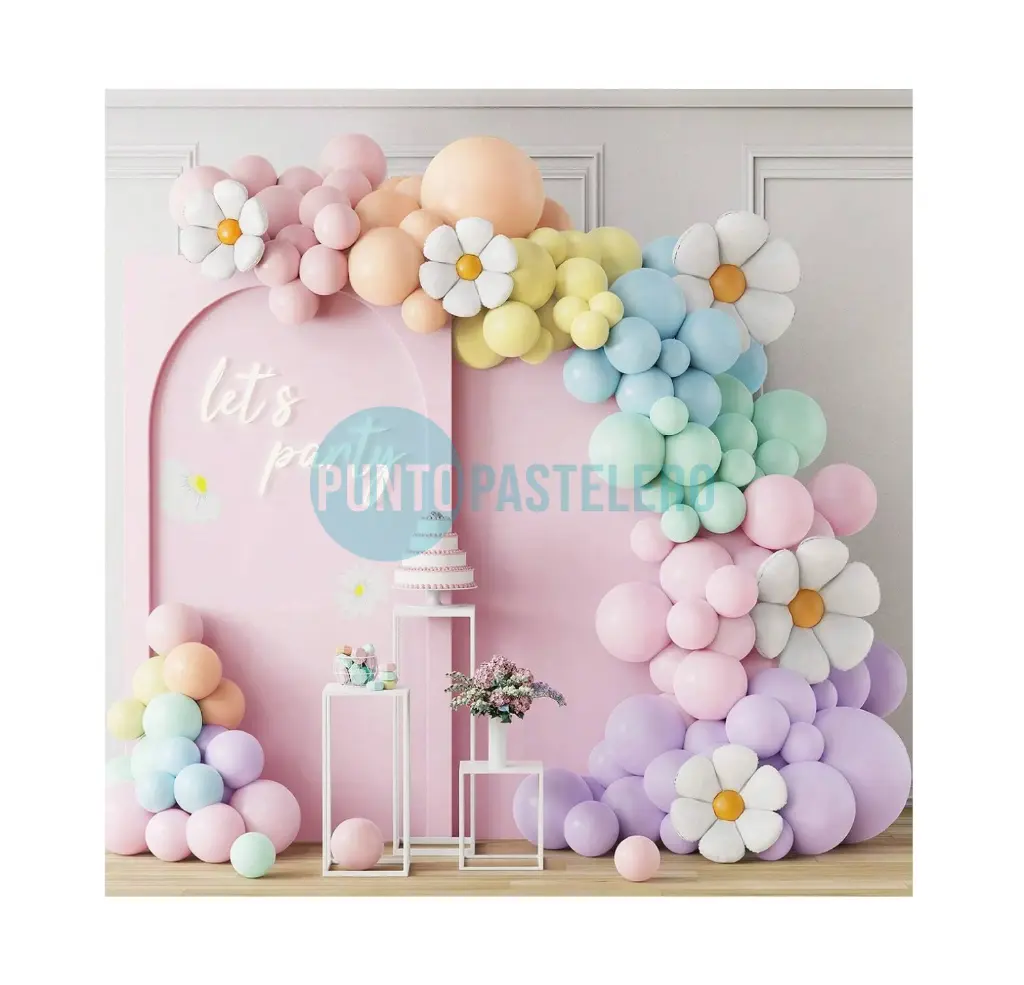 SET DE GLOBOS PASTEL CON MARGARITAS (100 PZ)