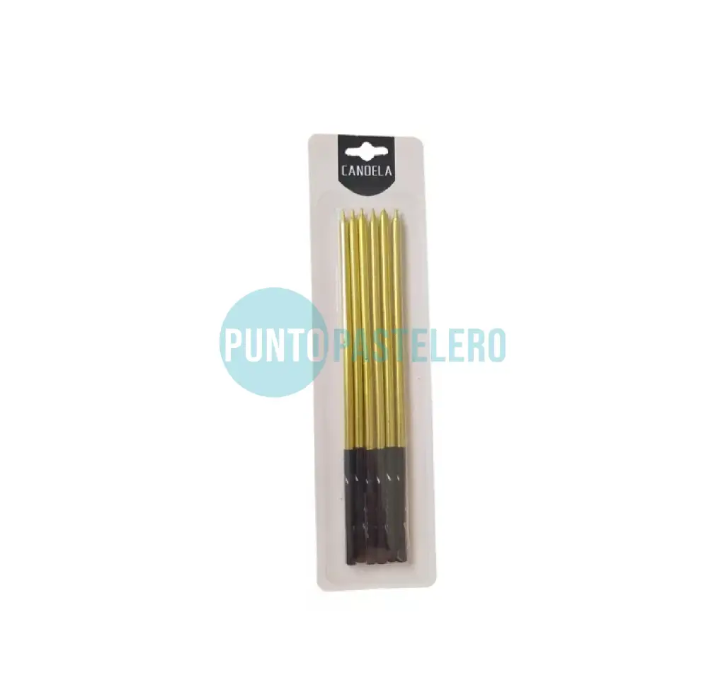 PACK VELAS LARGAS METALIZADAS DORADAS (X 6 U.)