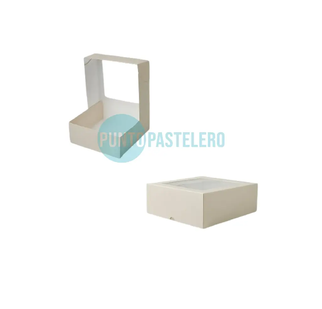 CAJA MASAS/DESAYUNO/TORTA CARTULINA MARFIL TAPA VISOR (25X25X10 CM) [24]