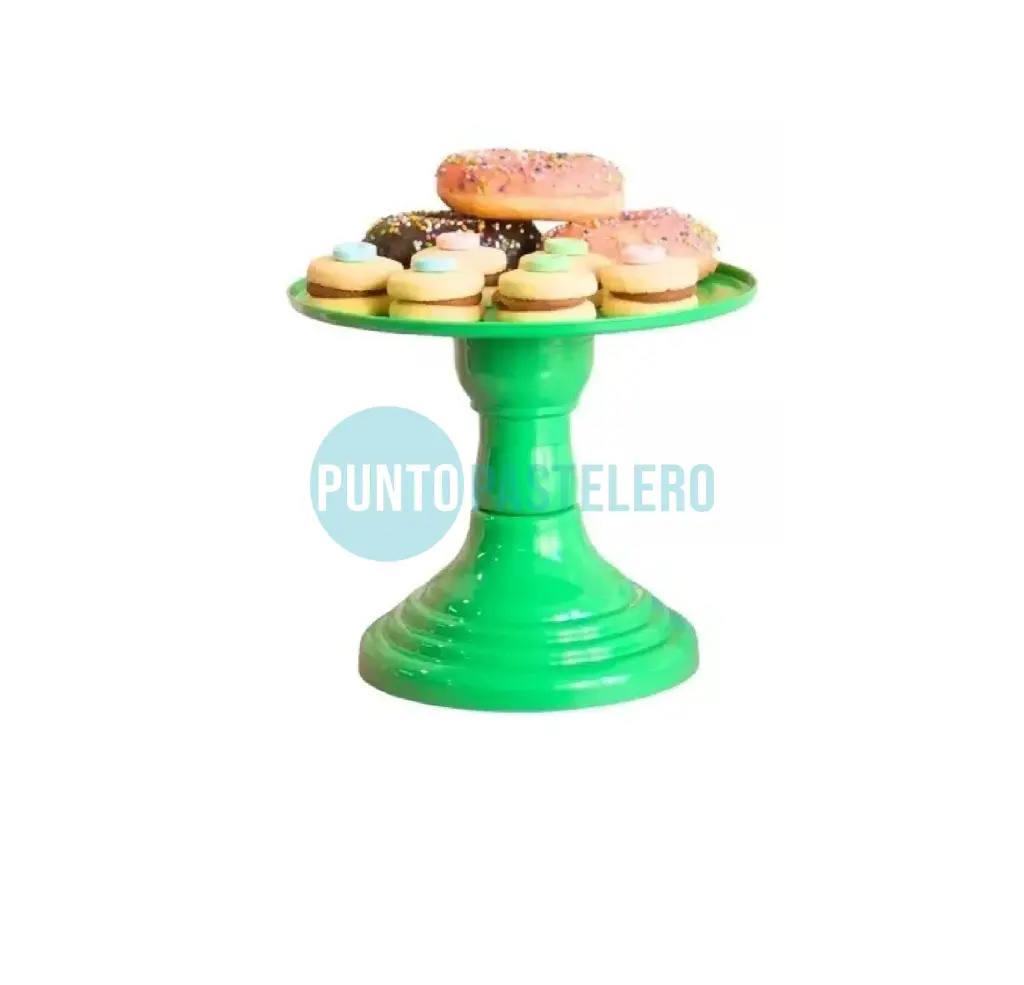BANDEJA ALZADA REDONDA CON PIE VERDE (30 CM)