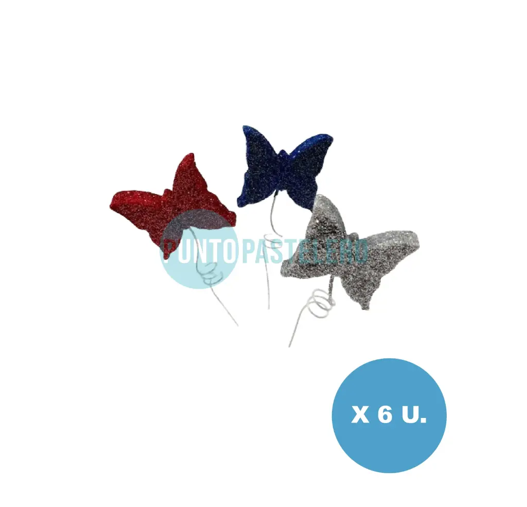 PINCHE RESORTE CON BRILLO MARIPOSAS MULTICOLOR (6 U.)