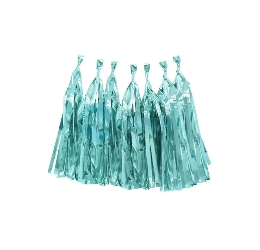 GUIRNALDA 8 BORLAS FLECOS TURQUESA METALIZADO