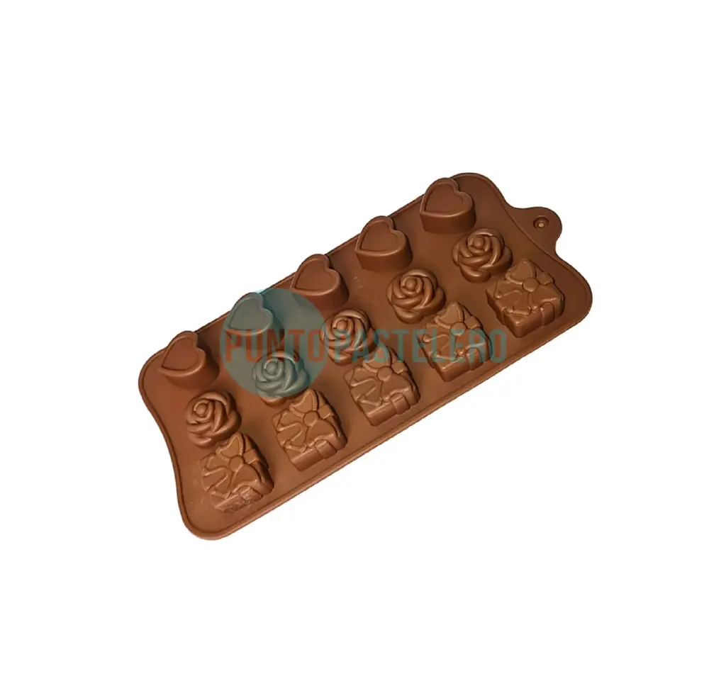 MOLDE BOMBON SILICONA FLOR-CORAZON-REGALO [P]