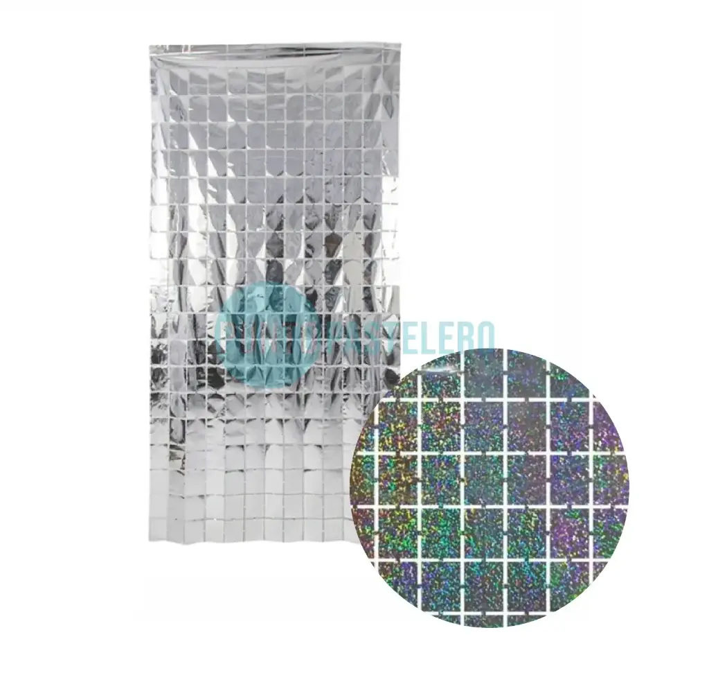 CORTINA METALIZADA BRICK WALL CHICO PLATA LASER (1 X 2 MT.)