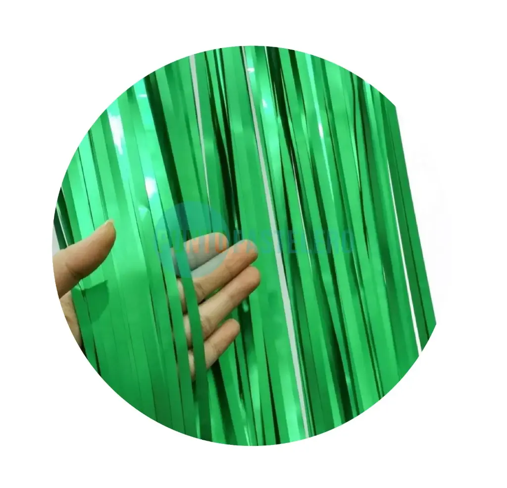 [00103251] CORTINA SATINADA VERDE FOIL FRINGE (1X2 MT.)