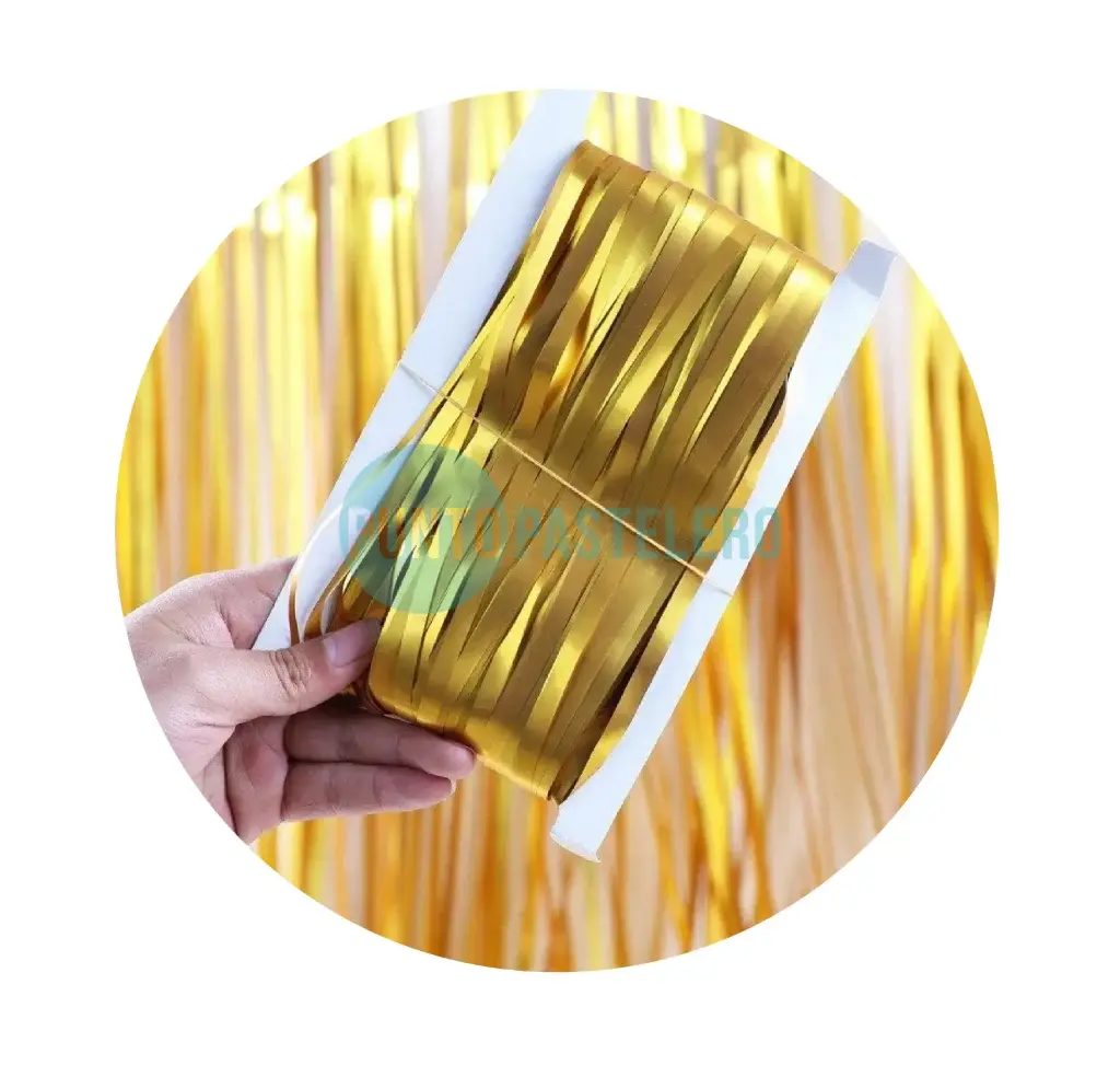 CORTINA SATINADA DORADO FOIL FRINGE (1 X 2 MT.)