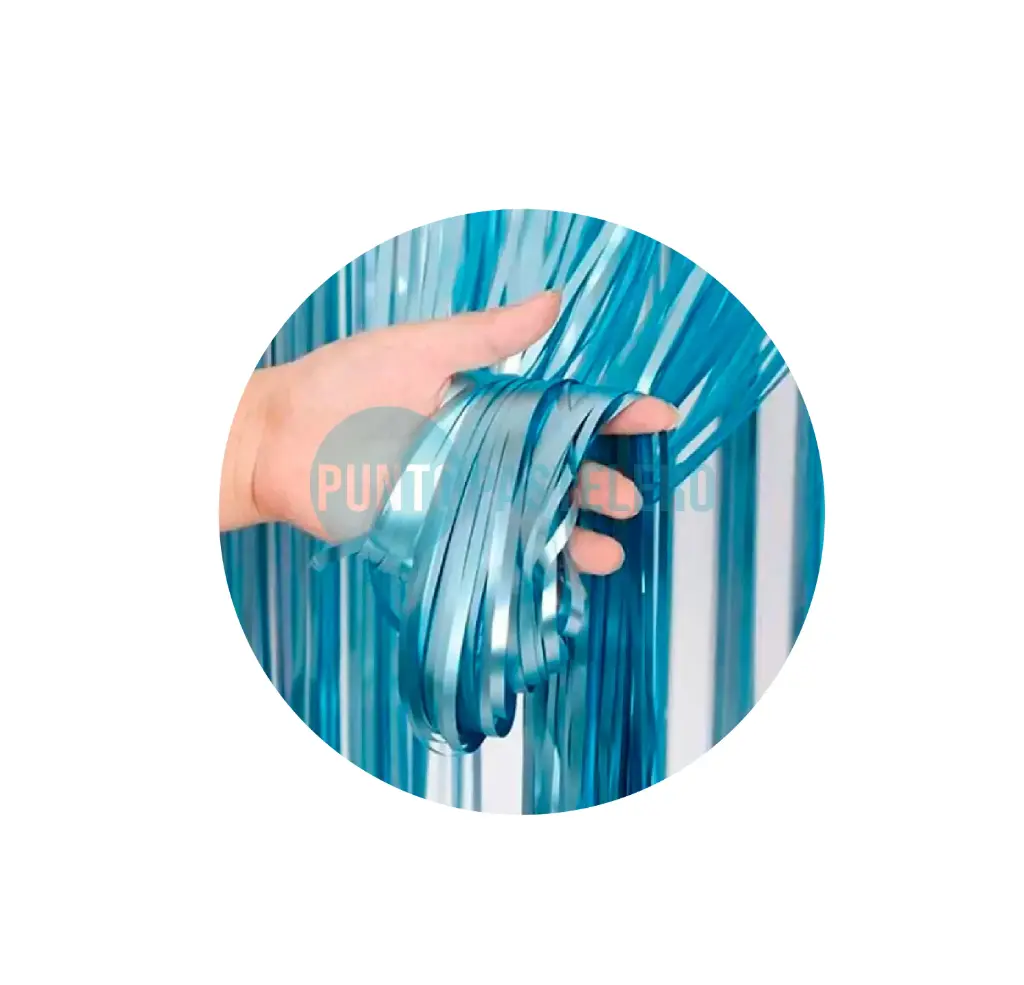 CORTINA METALIZADA TORNASOLADA CELESTE FOIL FRINGE (1 X 2 MT.)
