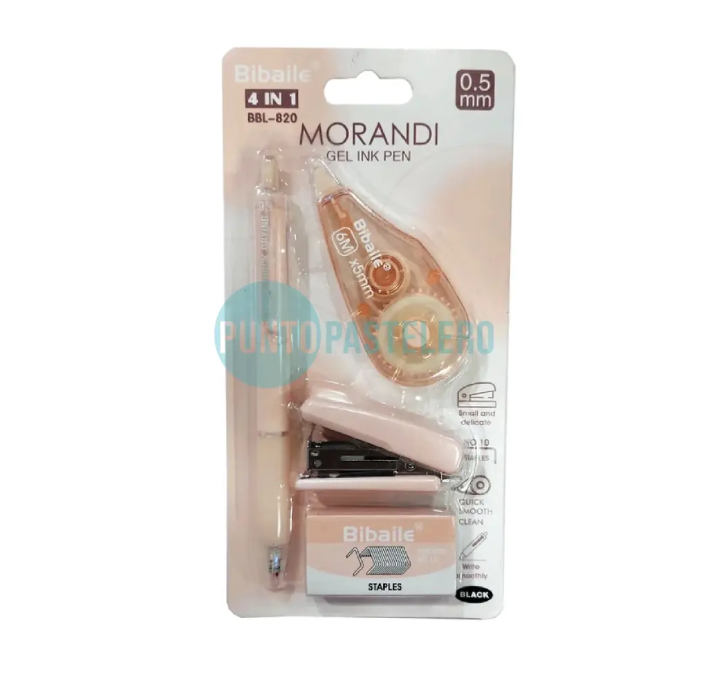 SET OFICINA 4 PIEZAS (LAPICERA-ABROCHADORA-GANCHOS-CORRECTOR)