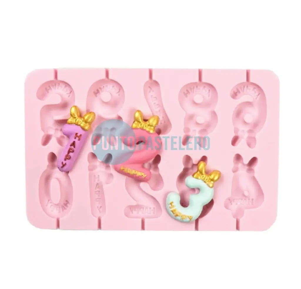 MOLDE DE SILICONA CHUPETIN NUMEROS CON MOÑO HAPPY [P]
