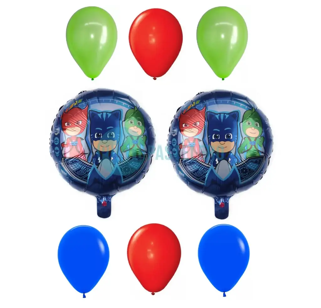 SET GLOBOS HEROES EN PIJAMAS (8 PZ) [CAJON 5]