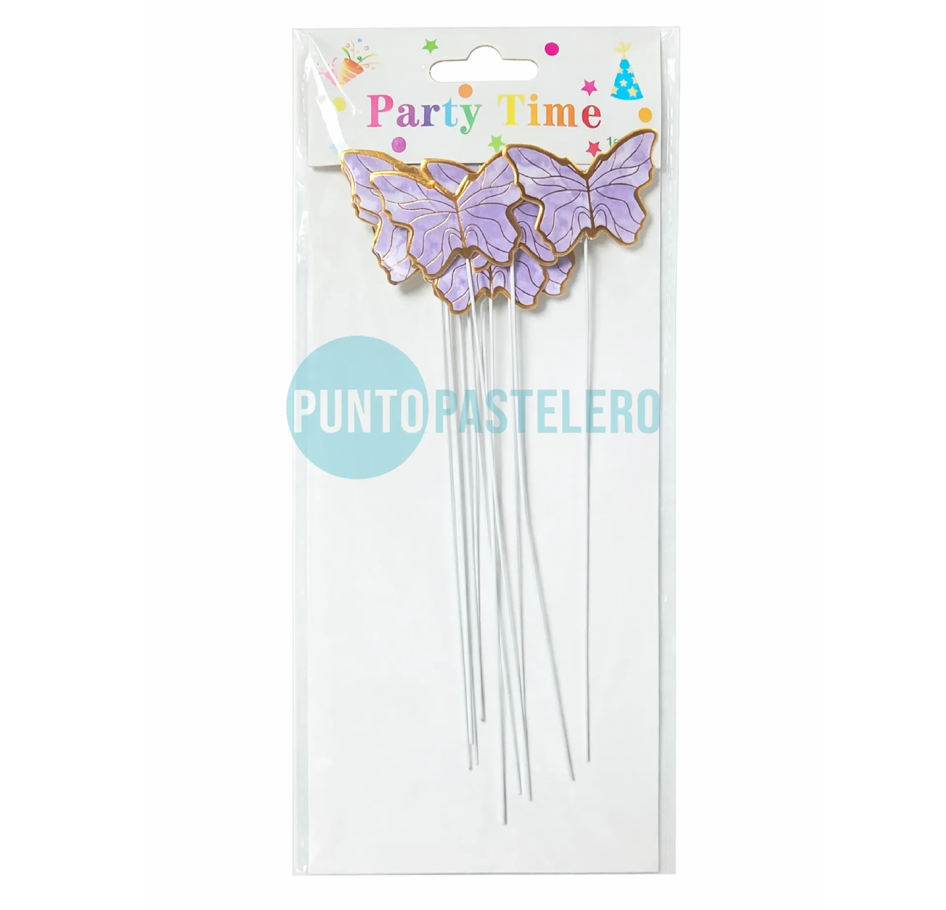CAKE TOPPER MARIPOSA LILA Y DORADO (X 12 U.)