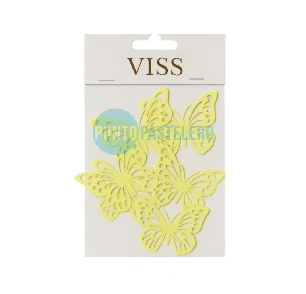 MARIPOSA CALADA 3D ADHESIVA AMARILLO PASTEL (6 U.)