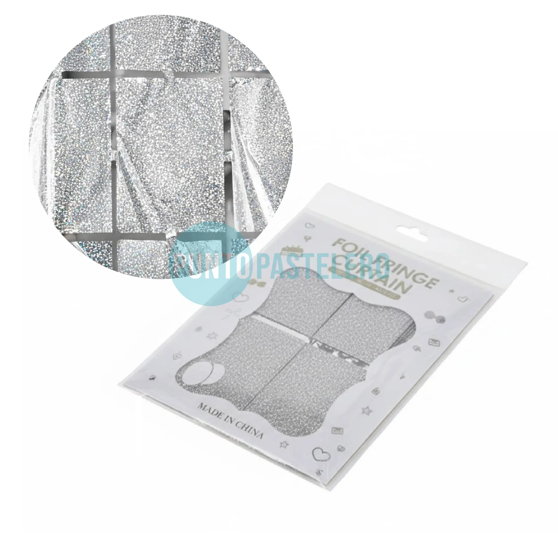 CORTINA METALIZADA BRICK WALL GRANDE LASER PLATA (1 X 2 MT.)