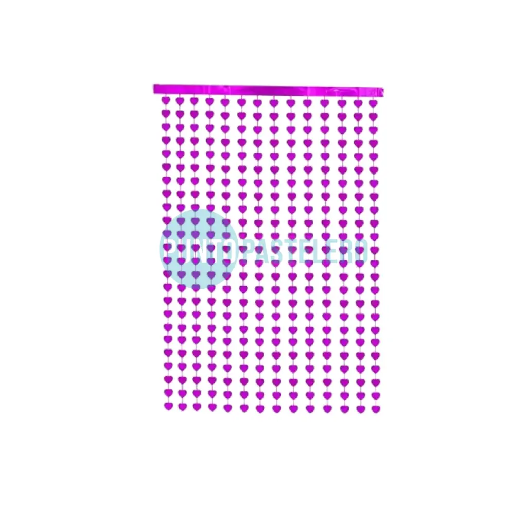 CORTINAS METALIZADAS CORAZONES FUCSIA (2 X 1 MT)