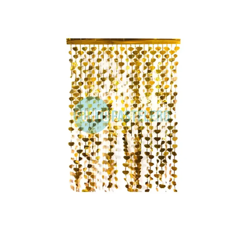 CORTINAS METALIZADAS CORAZONES DORADOS (1 X 2 MT.)