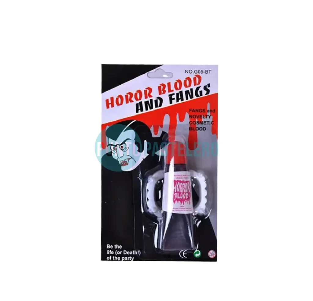 SANGRE FALSA CON DIENTES DE VAMPIRO HORROR BLOOD