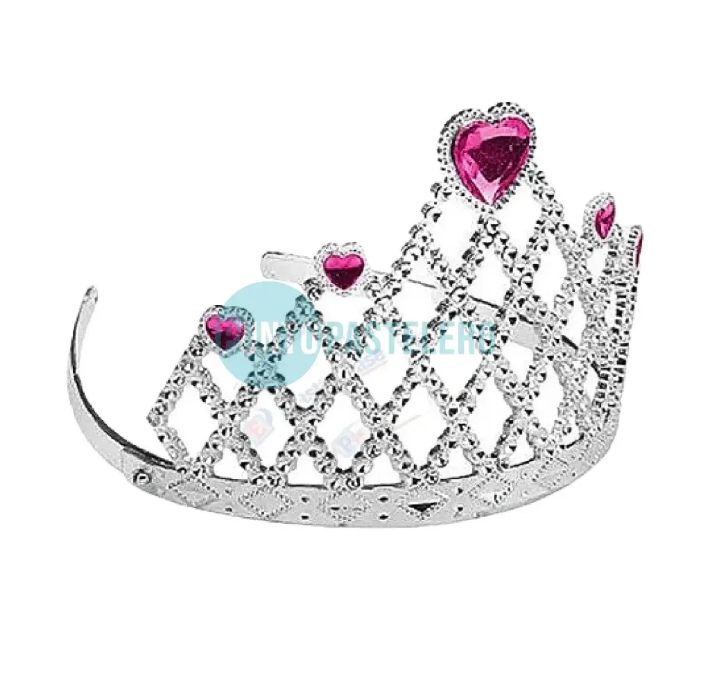 CORONA PLASTICA PLATEADA CON MINI CORAZONES