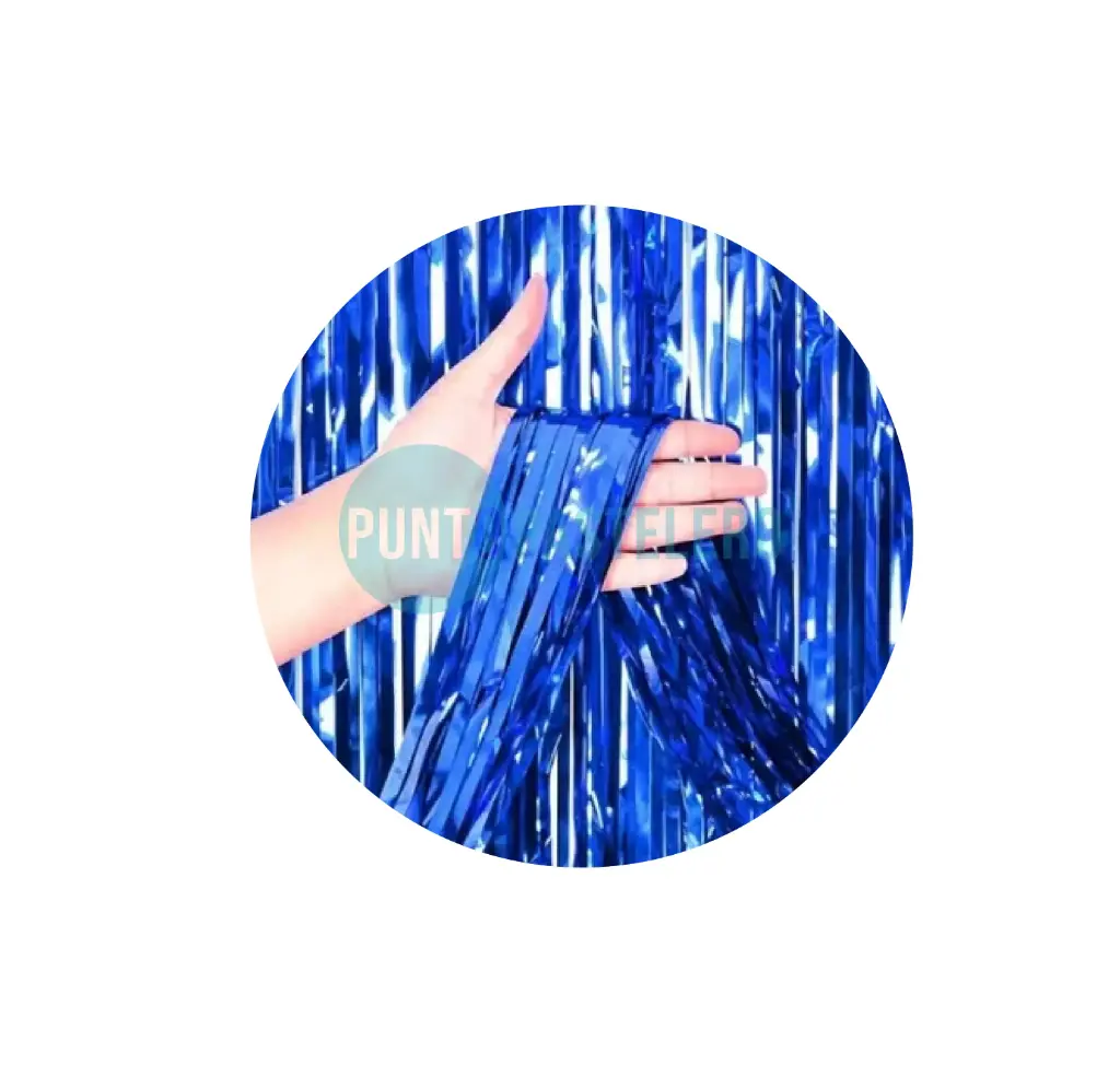 CORTINA METALIZADA AZUL HOLOGRAFICA FOIL FRINGE (1 X 2 MT.)