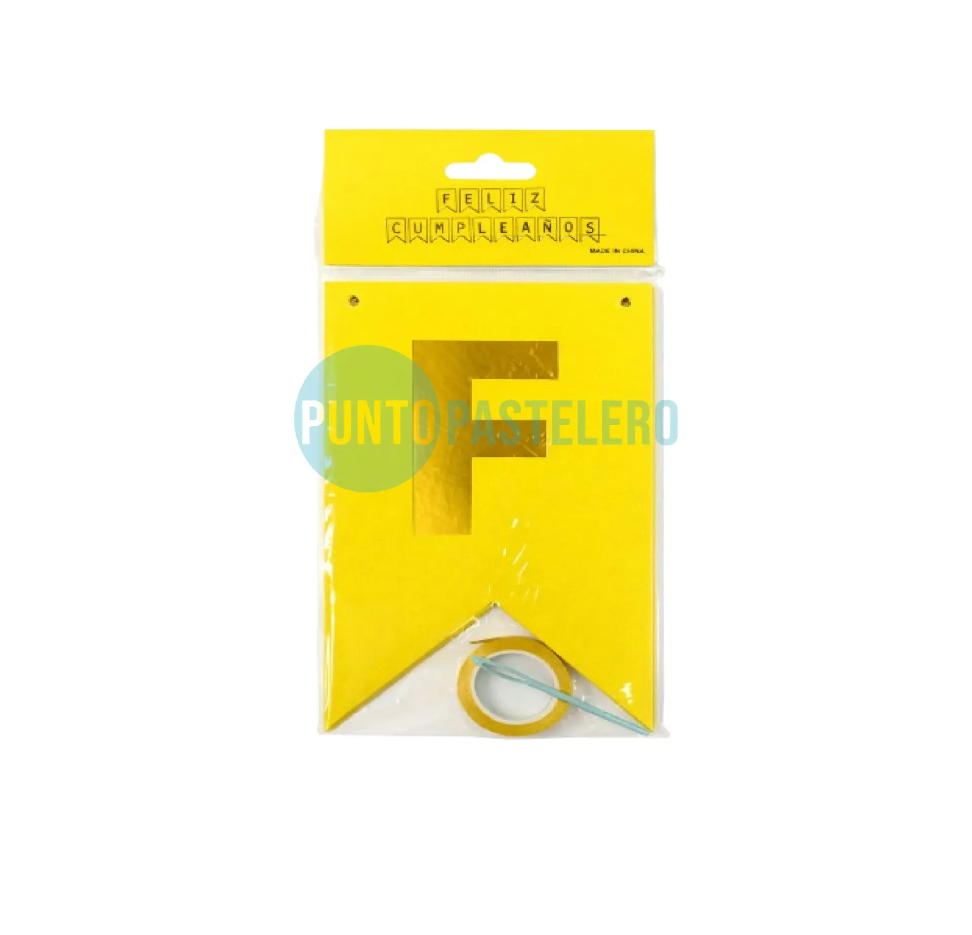 BANDERIN FELIZ CUMPLEAÑOS AMARILLO FLUO