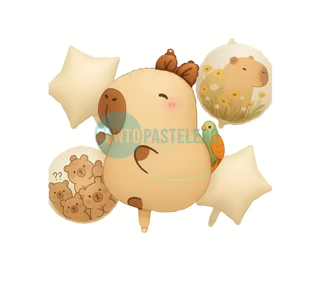 SET DE GLOBOS CAPIBARA Y TORTUGA (5 PIEZAS)