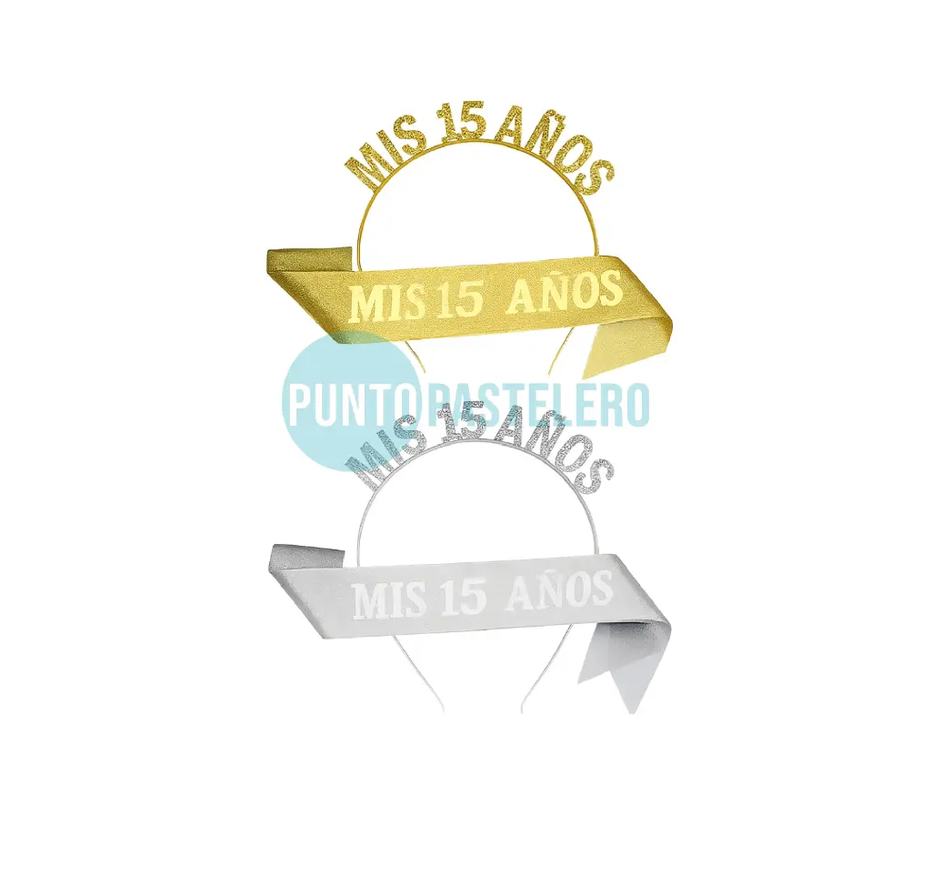 SET VINCHA Y BANDA "MIS 15 AÑOS" (PLATA)