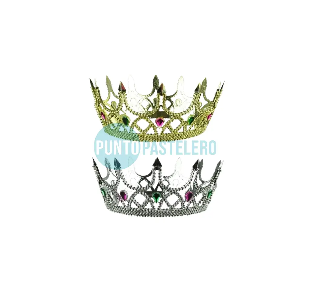 CORONA PLASTICA PLATEADA CON GEMAS Y STRASS (DORADO-PLATEADO)