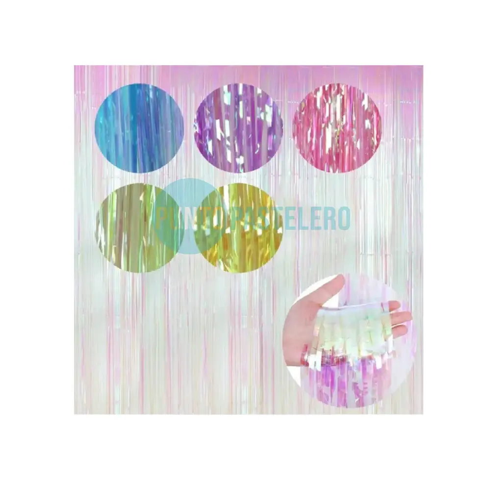 CORTINA IRIDISCENTE ROSA/VERDE/ROJA/NARANJA/CELESTE (1 X 2 MT.)