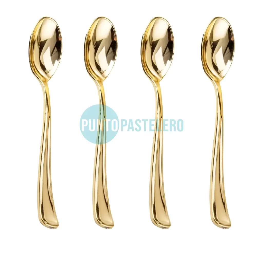 CUCHARA METALIZADO DESCARTABLE PLASTICO DORADO (17 CM) (X 10 U.)