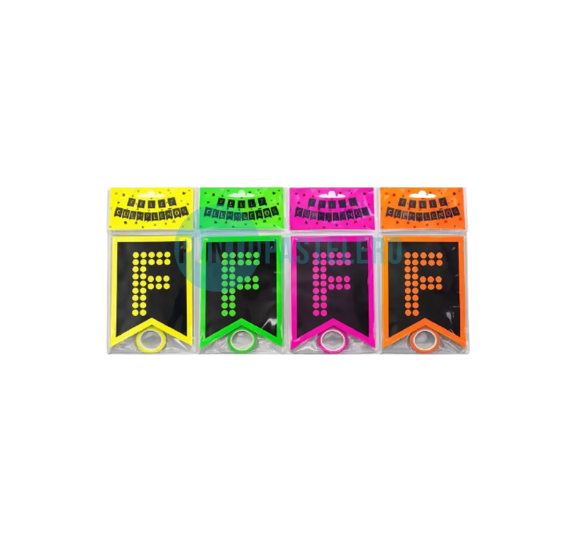BANDERIN FELIZ CUMPLEAÑOS FLUO (COLORES SURTIDOS)