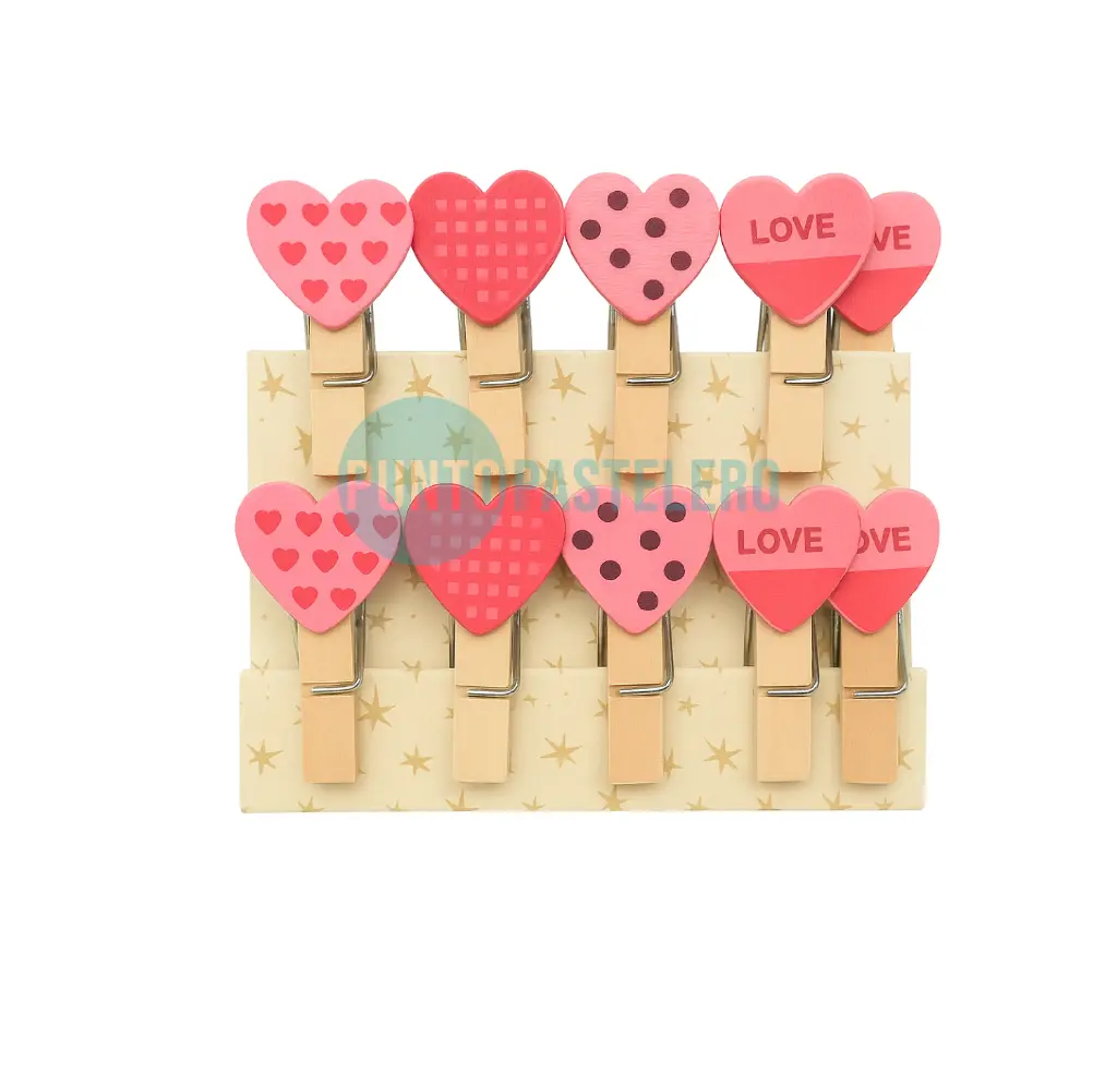 BROCHE DE MADERA CON APLIQUE CORAZON (X 10 U.)