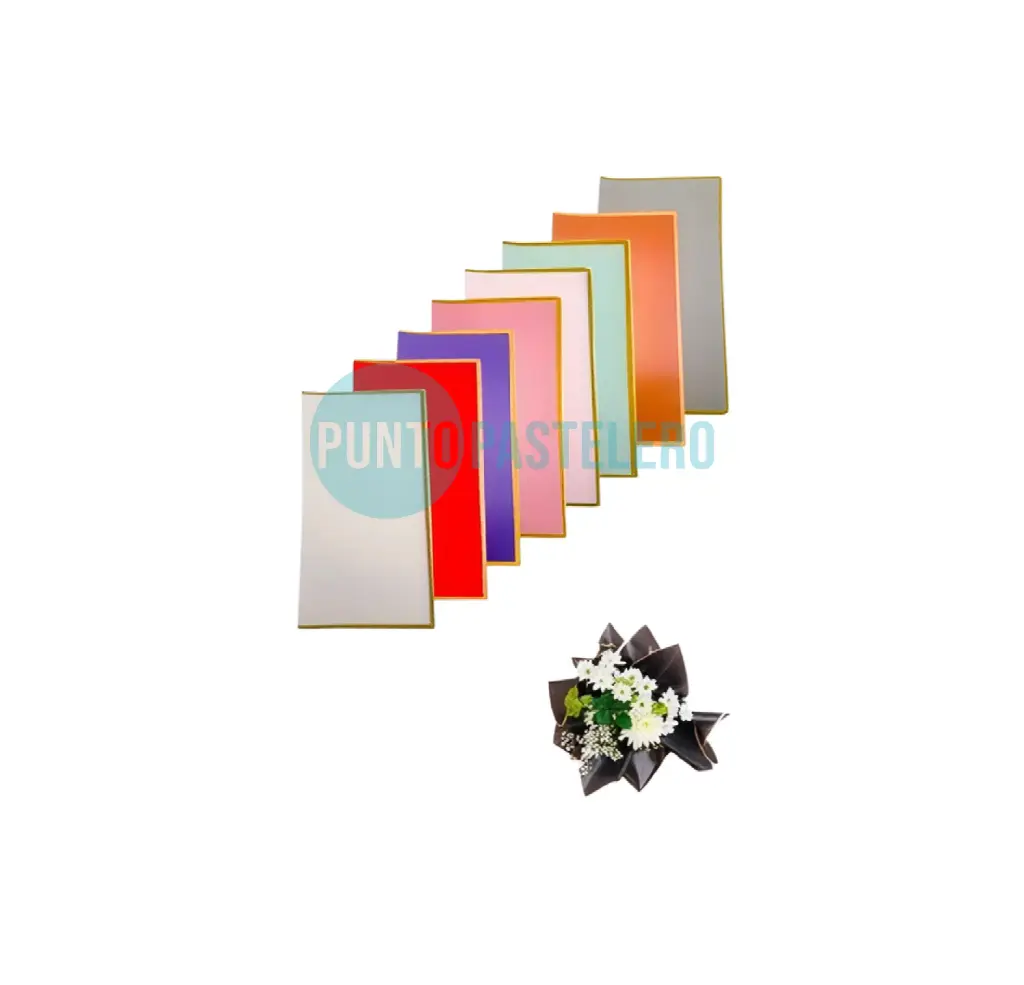 PAPEL DE REGALO IMPERMEABLE BORDE ROSA GOLD (PARA FLORES) (X HOJA)