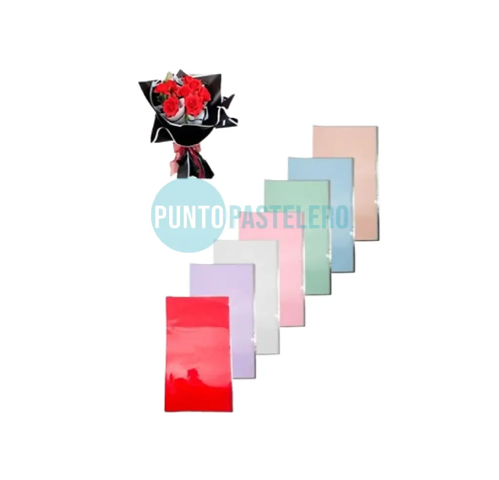 PAPEL DE REGALO IMPERMEABLE BORDE PLATEADO (PARA FLORES) (X HOJA)