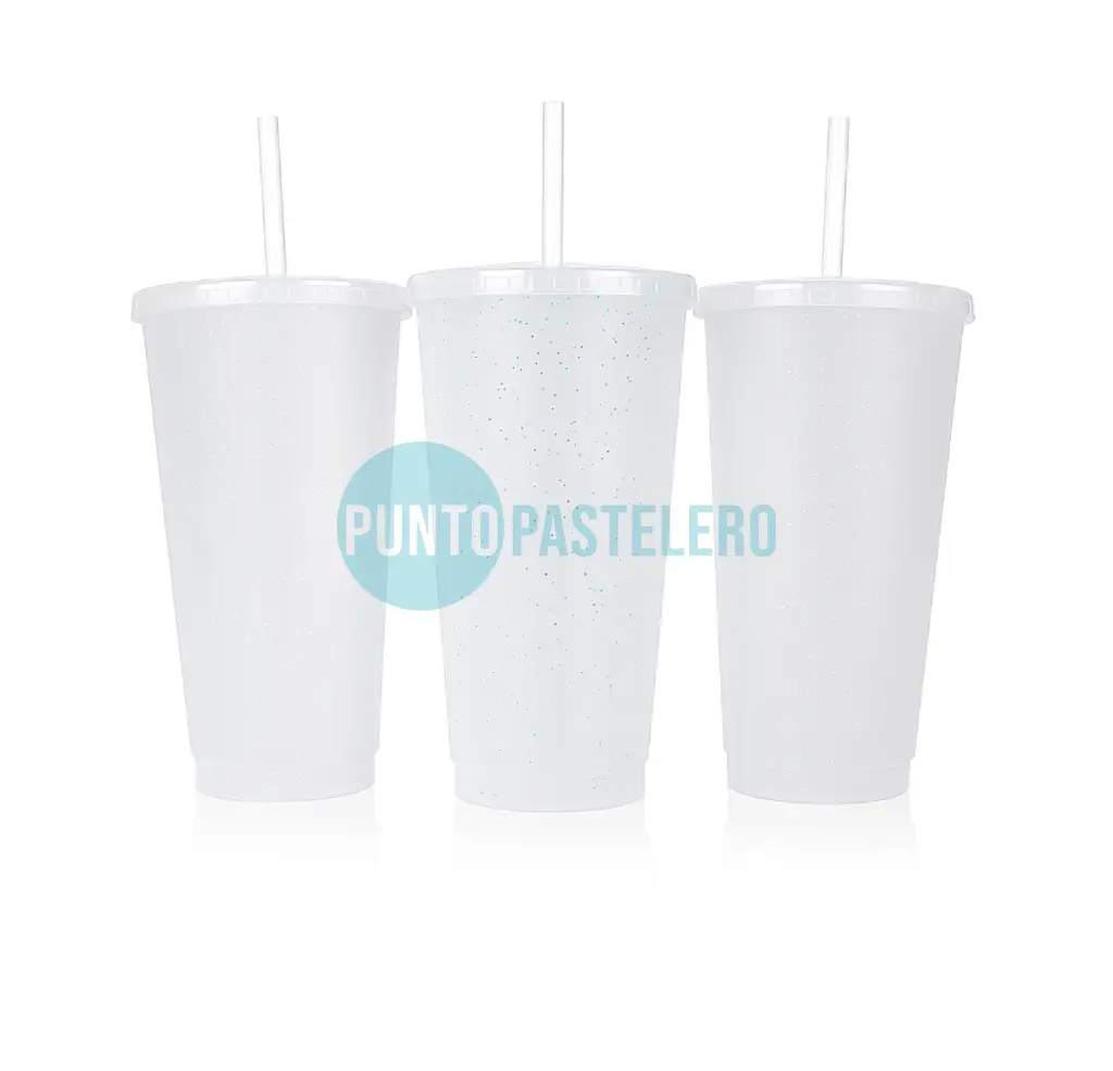 VASO MILKSHAKE GLITTER CON TAPA Y SORBETE (TRANSPARENTE)