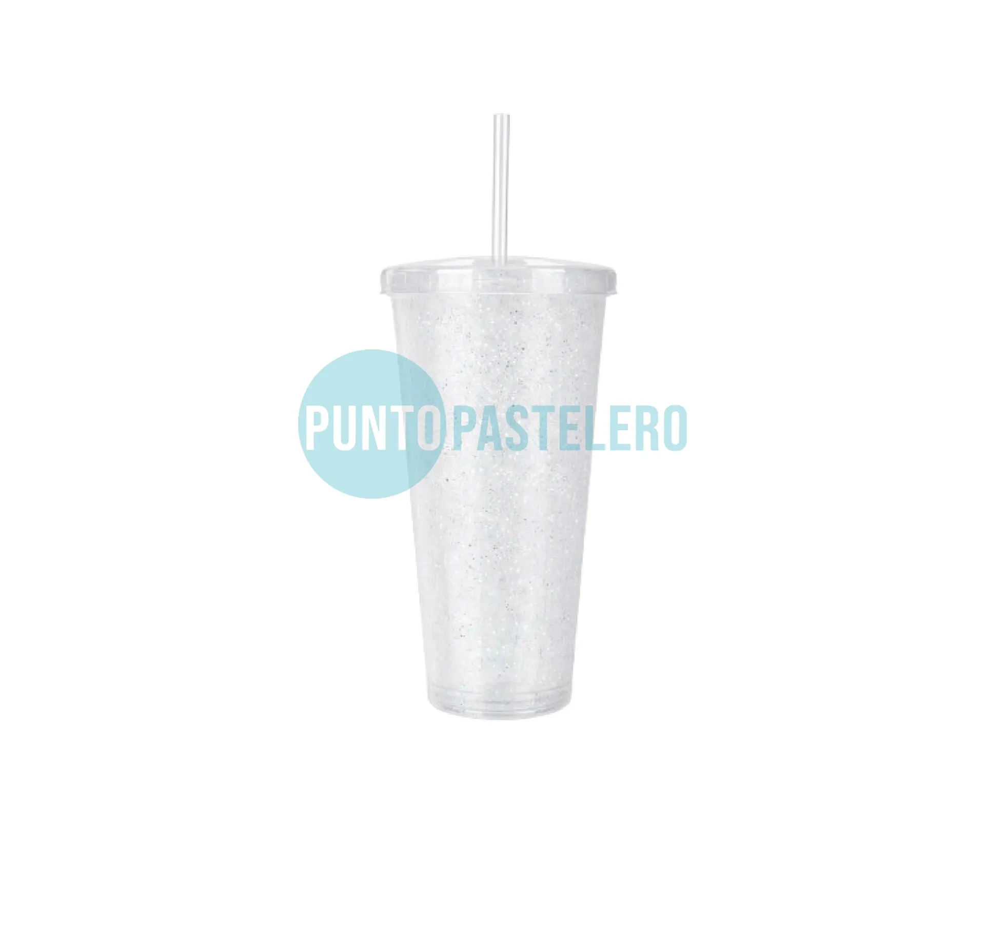 VASO MILKSHAKE GLITTER CON TAPA Y SORBETE (TRANSPARENTE)
