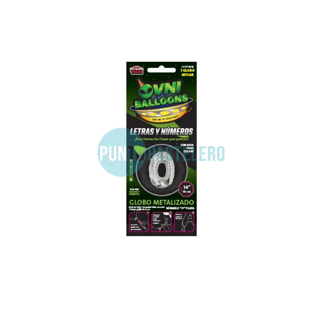 GLOBO NUMERO 0 - 36 CM - PLATA (OVNI BALLOONS)