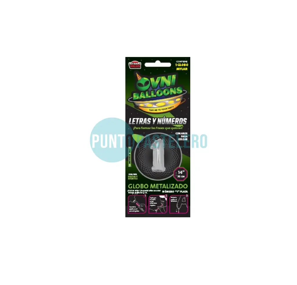 GLOBO NUMERO 1 - 36 CM - PLATA (OVNI BALLOONS)