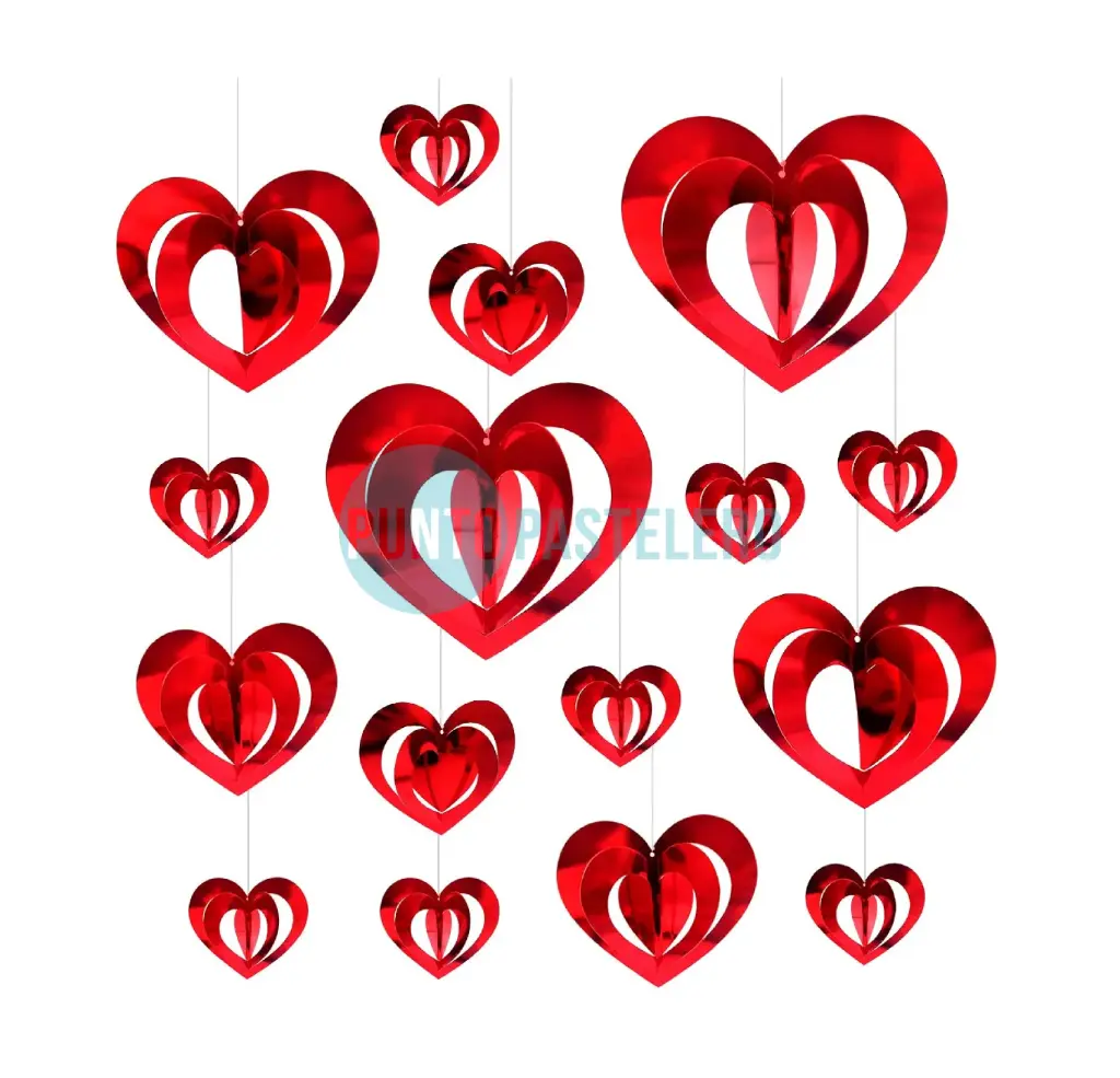 COLGANTE CORAZONES ROJO/ROSA GOLD (16 PZ)