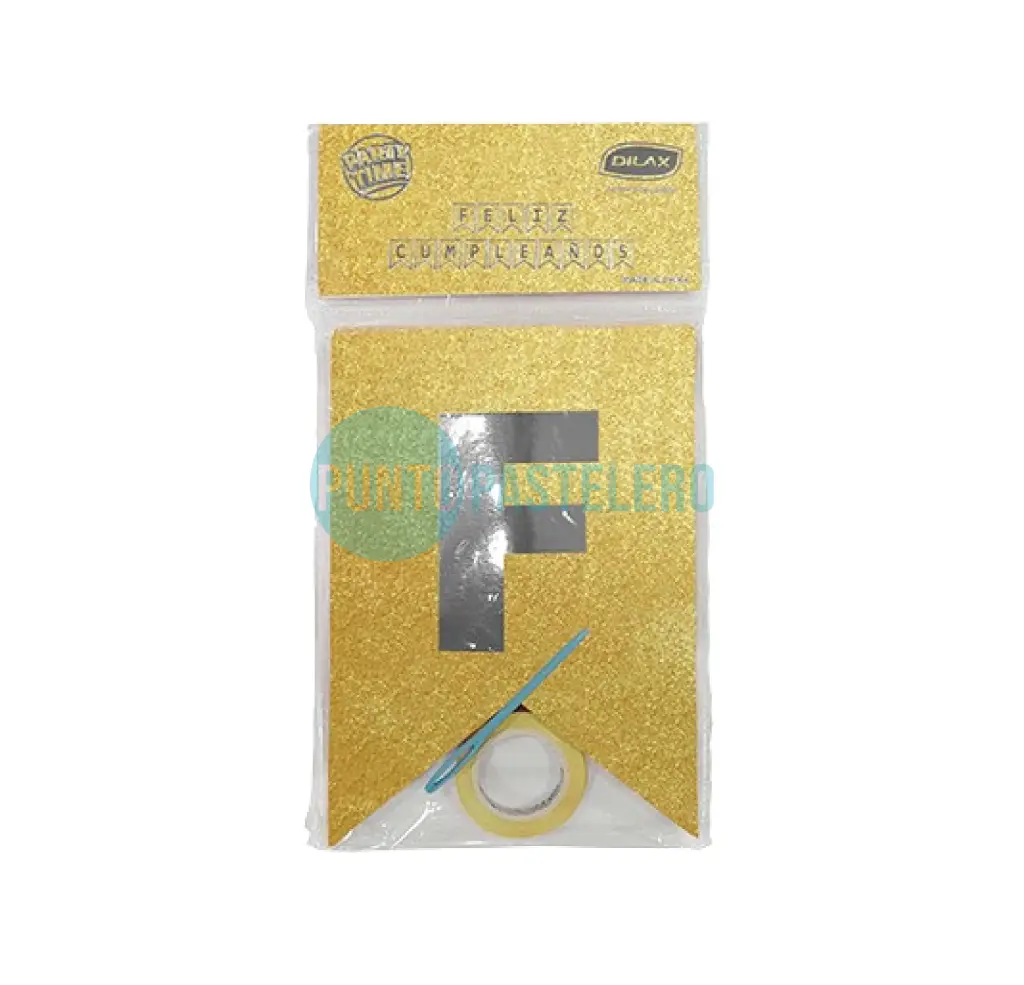 BANDERIN FELIZ CUMPLEAÑOS DILAX HOLOGRAFICO DORADO
