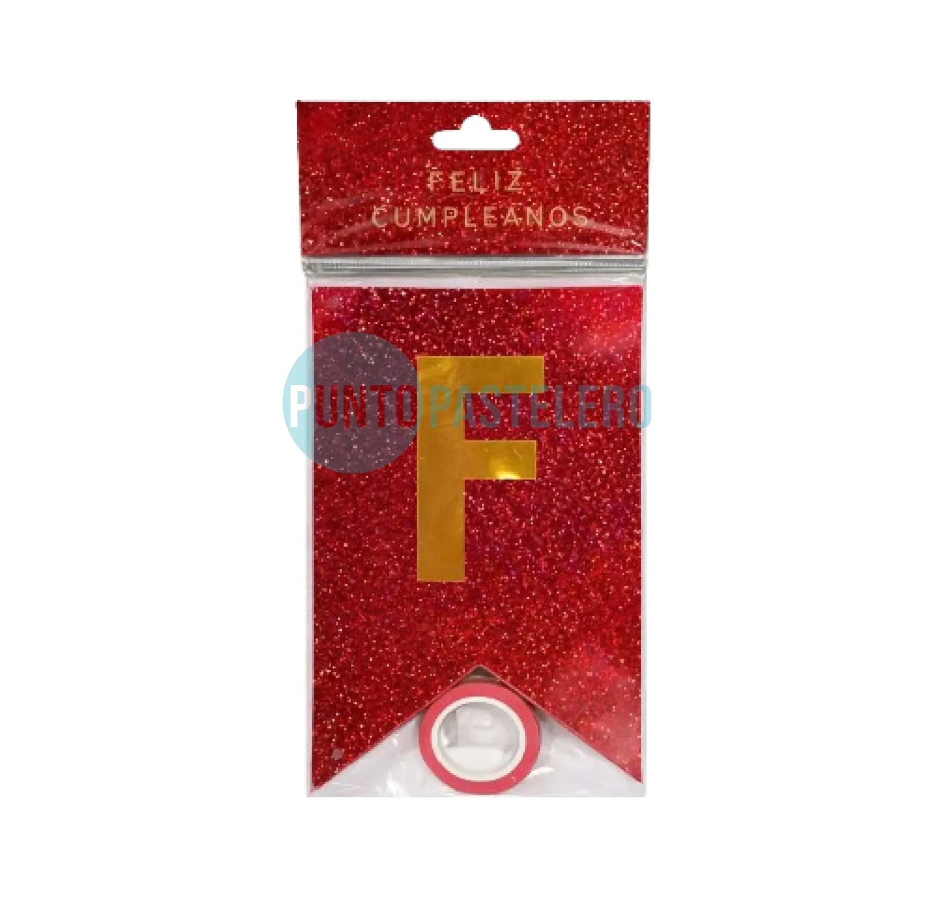 BANDERIN FELIZ CUMPLEAÑOS GLITTER ROJO