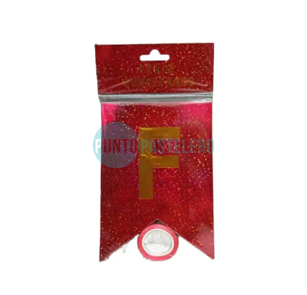 BANDERIN FELIZ CUMPLEAÑOS GLITTER ROJO