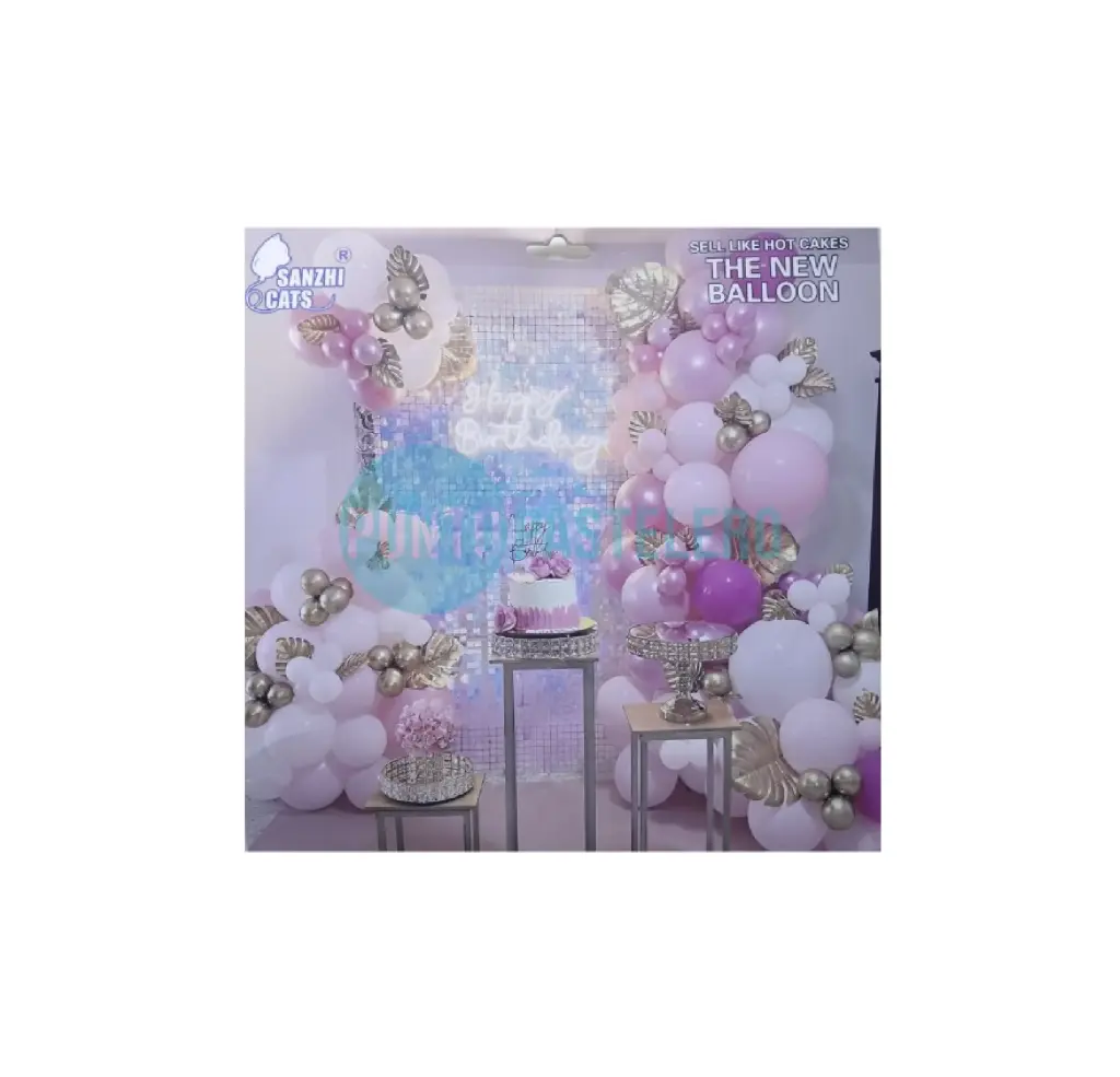 SET DE GLOBOS ROSA BLANCO Y DORADO