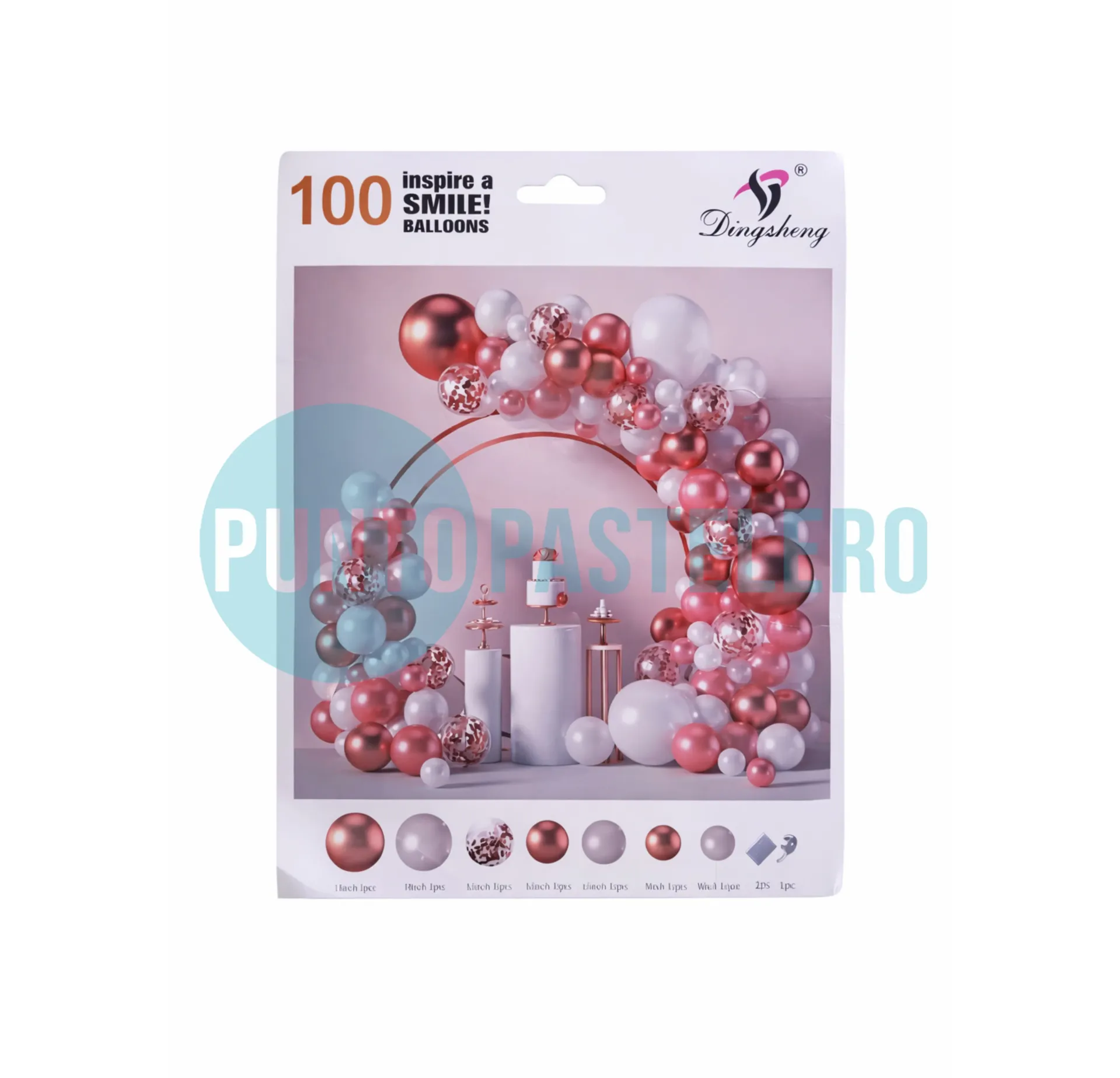 SET DE GLOBOS ROSA GOLD CON ESTRELLAS (100 PZ)