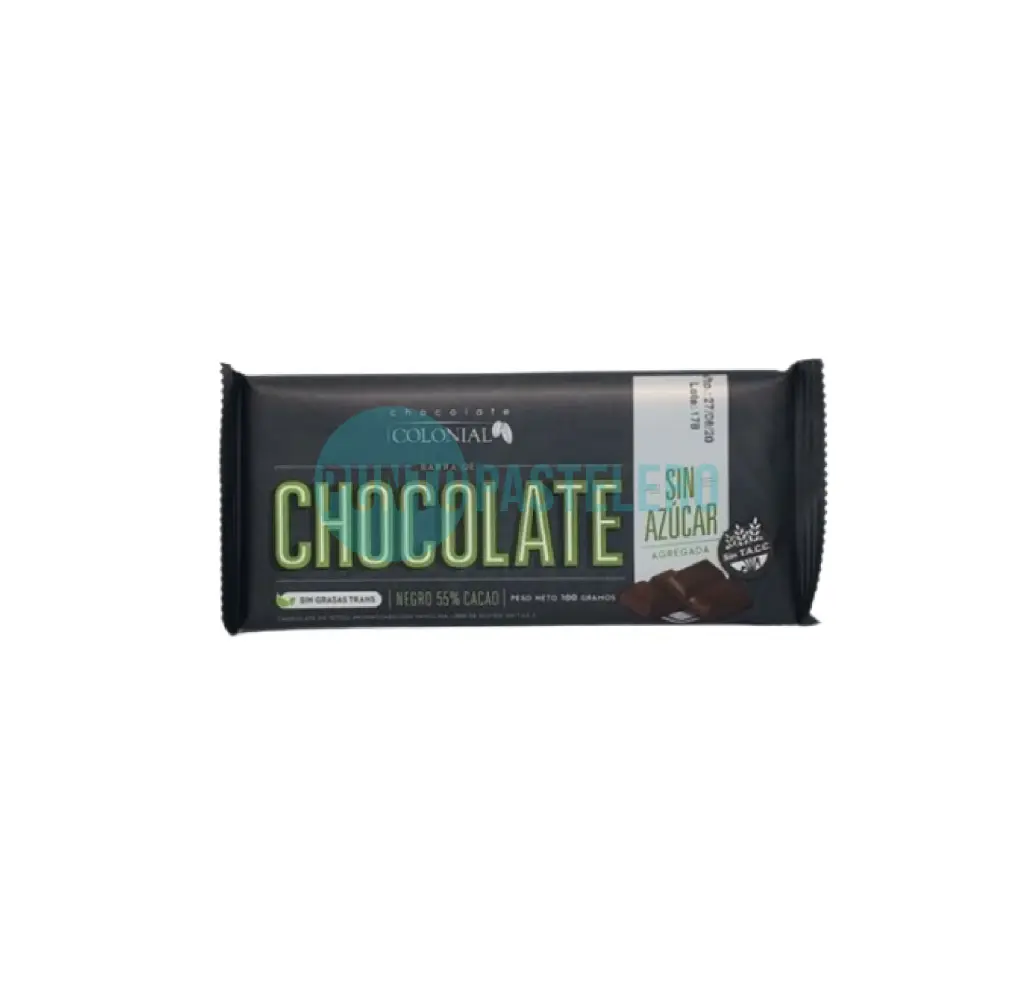TABLETA COLONIAL 55% CACAO CON STEVIA X 100 GR. (SIN TACC)