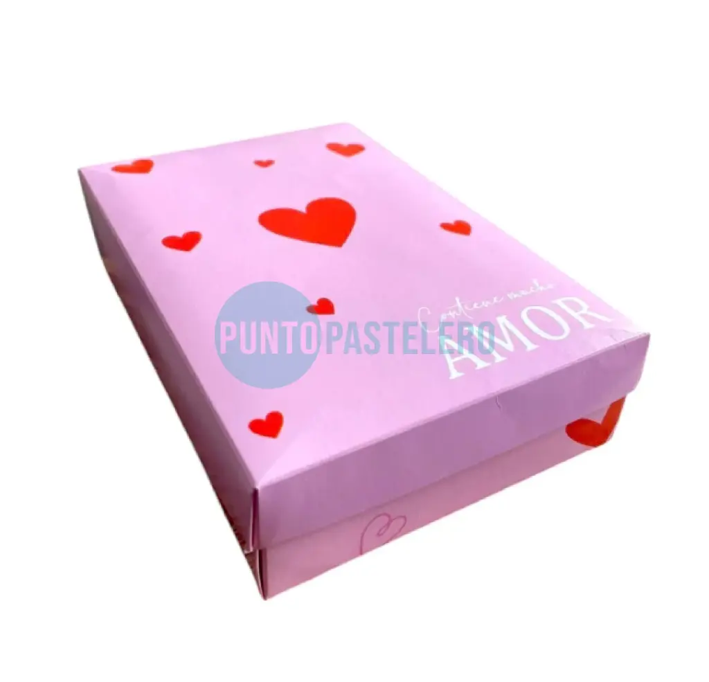 [55279X1] CAJA MULTIUSO ROSA CON CORAZONES ROJOS "CONTIENE MUCHO AMOR" (X U.)