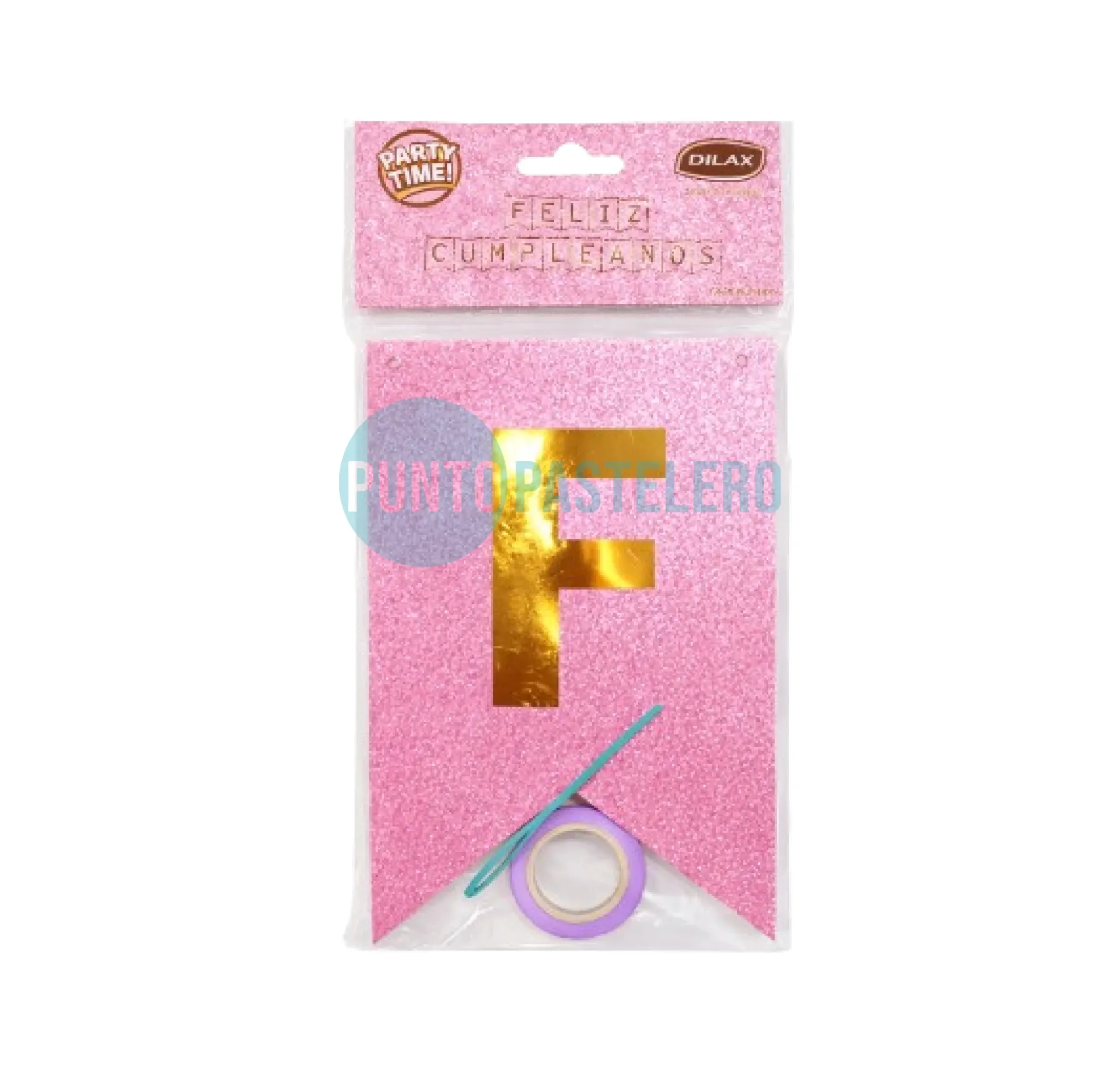 BANDERIN FELIZ CUMPLEAÑOS GLITTER ROSA