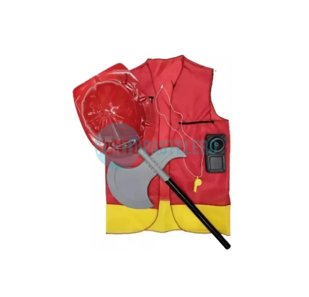 SET DISFRAZ BOMBERO (CHALECO-HACHA-SILBATO-HANDY)