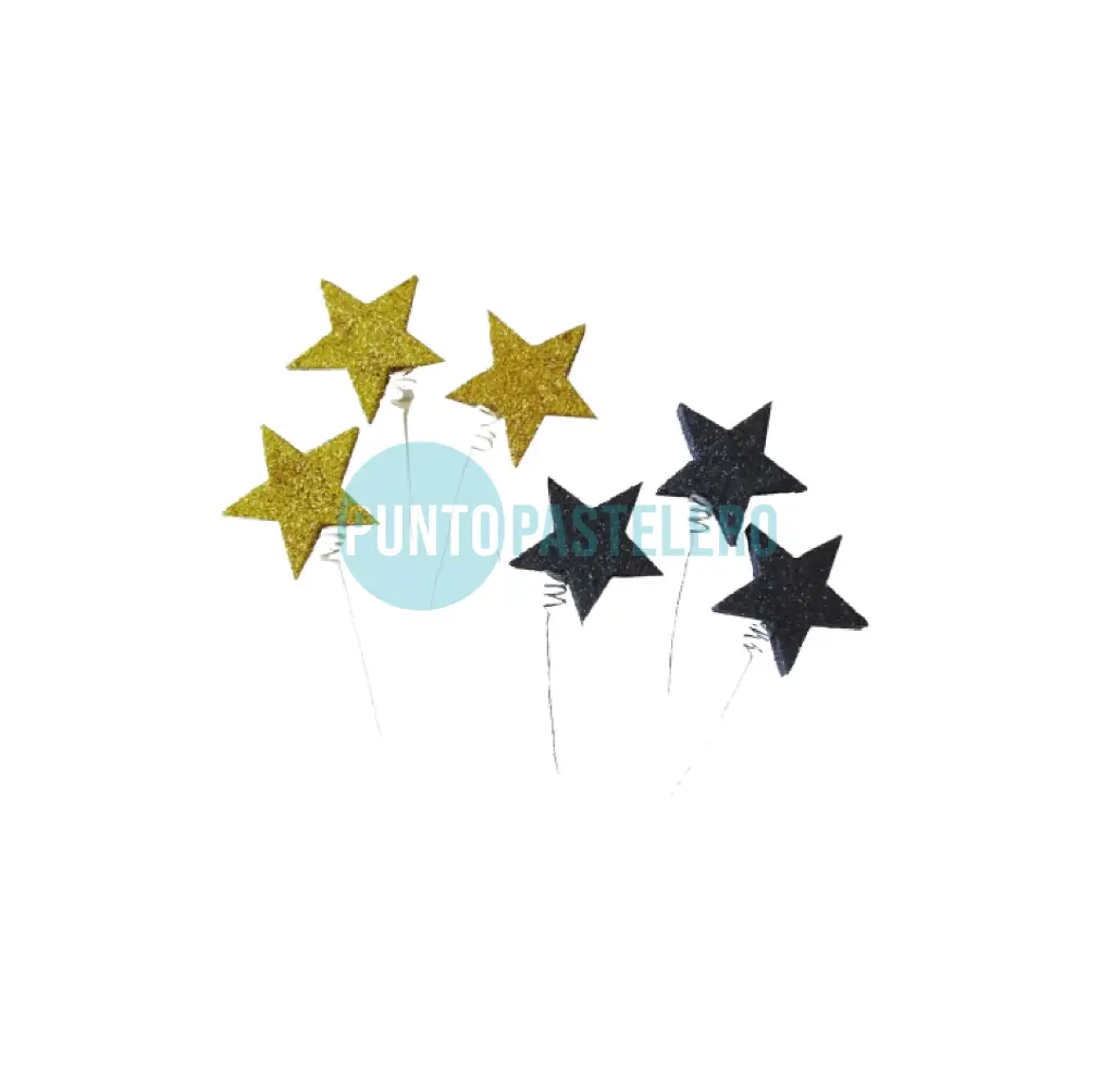 PINCHE RESORTE CON BRILLO ESTRELLA DORADO/NEGRO DESTELLOS (6 U.)