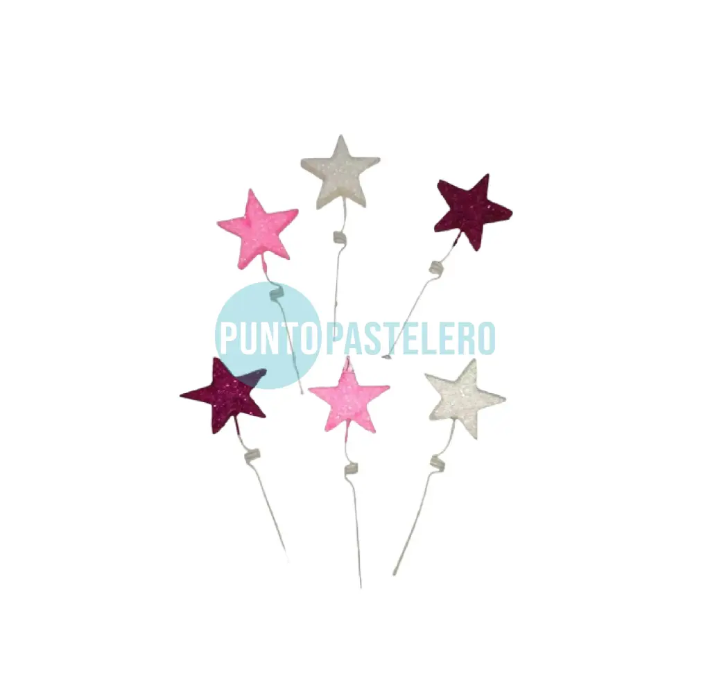 PINCHE RESORTE CON BRILLO ESTRELLA ROSA/BLANCO/FUCSIA/VIOLETA DESTELLOS (6 U.)