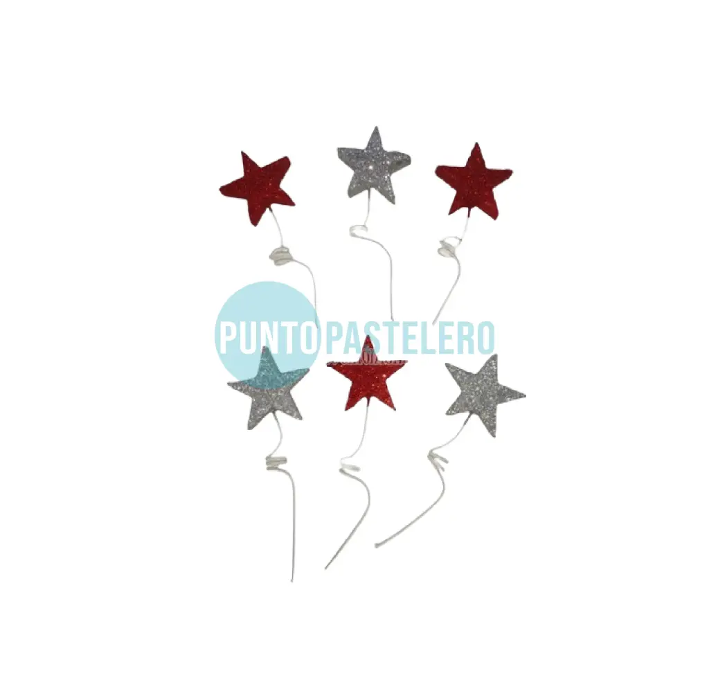 PINCHE RESORTE CON BRILLO ESTRELLA ROJO/PLATEADO DESTELLOS (6 U.)