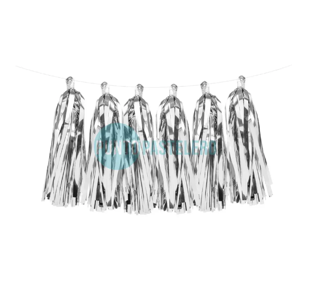 GUIRNALDA TIRA FLECOS TELA COMBINADA BLANCA CON PLATA SHABBY CHIC